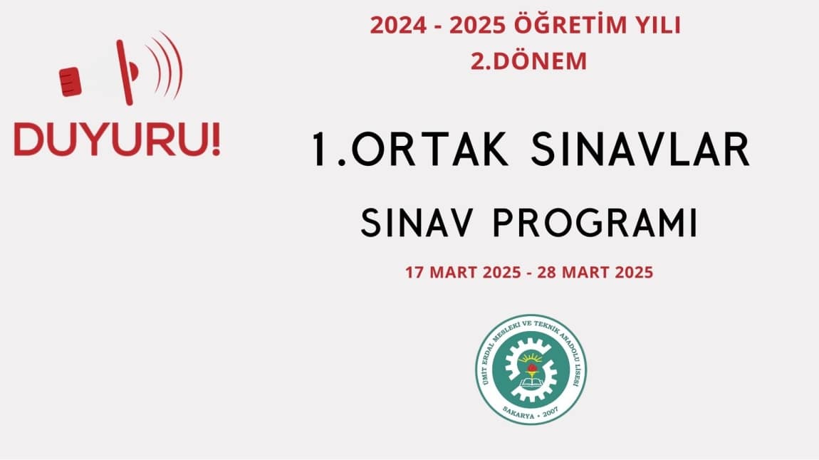 2. Dönem 1. Ortak Sınavlar Programı